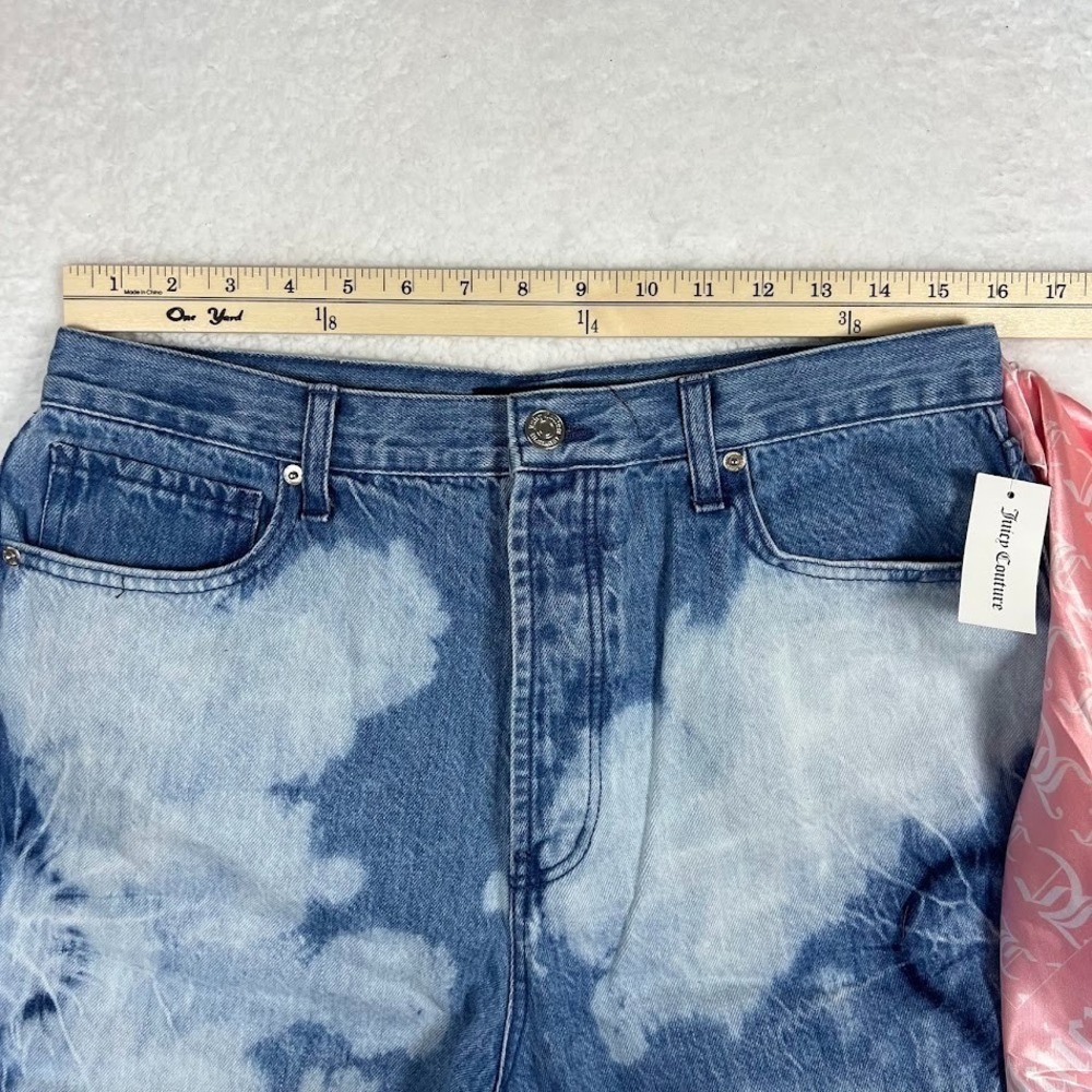 Juicy‎ Couture NWT Tie Dye Straight Leg Jeans 30 High Rise w Pink Logo Sash Y2K - Picture 11 of 12